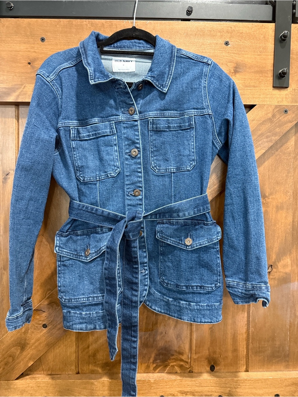 Old Navy Women's Blue Denim Belted Jacket Size Medium